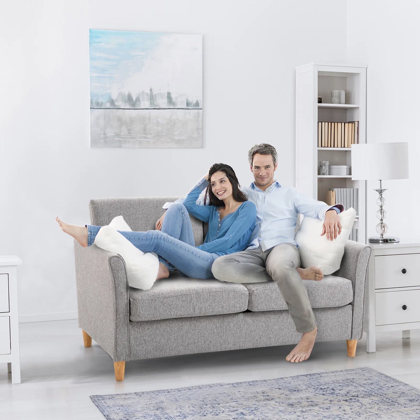 ® Dviejų vietų sofa | Nuimamos pagalvėlės | Linas, putplastis, kaučiuko mediena | Šviesiai pilka | 141 x 70 x 78 cm