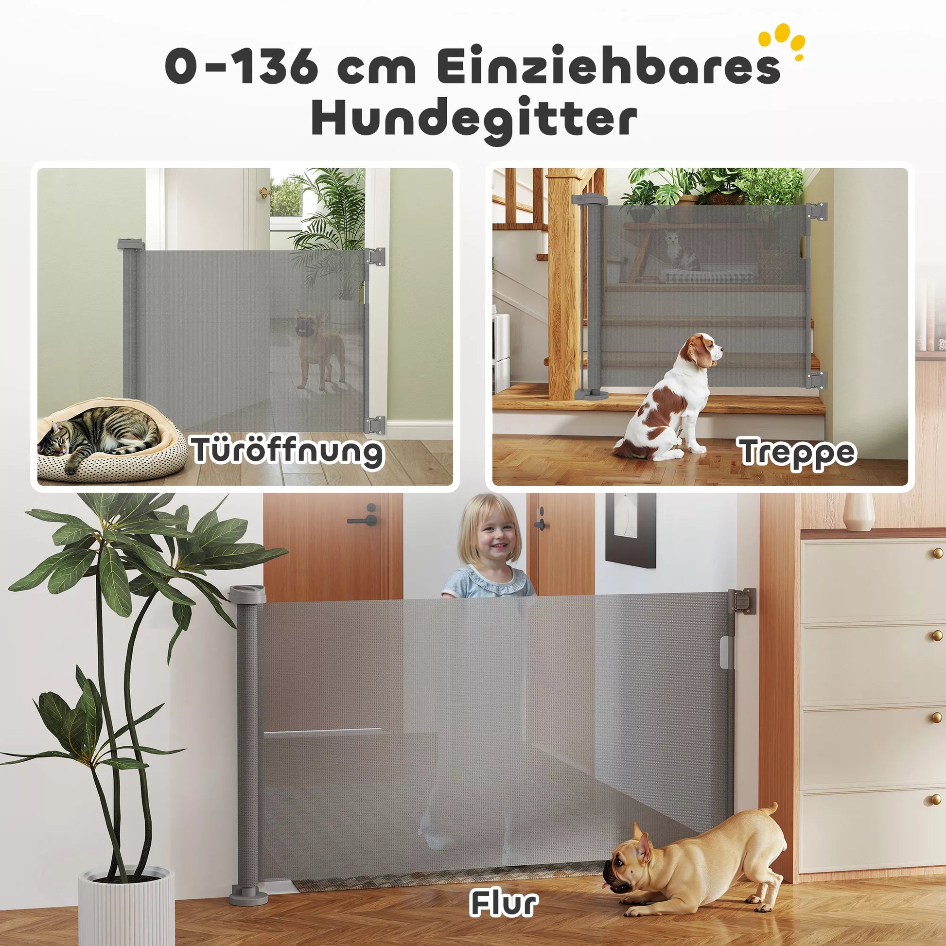 Ištraukiamos laiptų apsaugos grotelės 0–136 cm 87 cm aukščio durų apsaugos grotelės naminiams gyvūnams 142 x 10 x 87 cm Pilkos spalvos