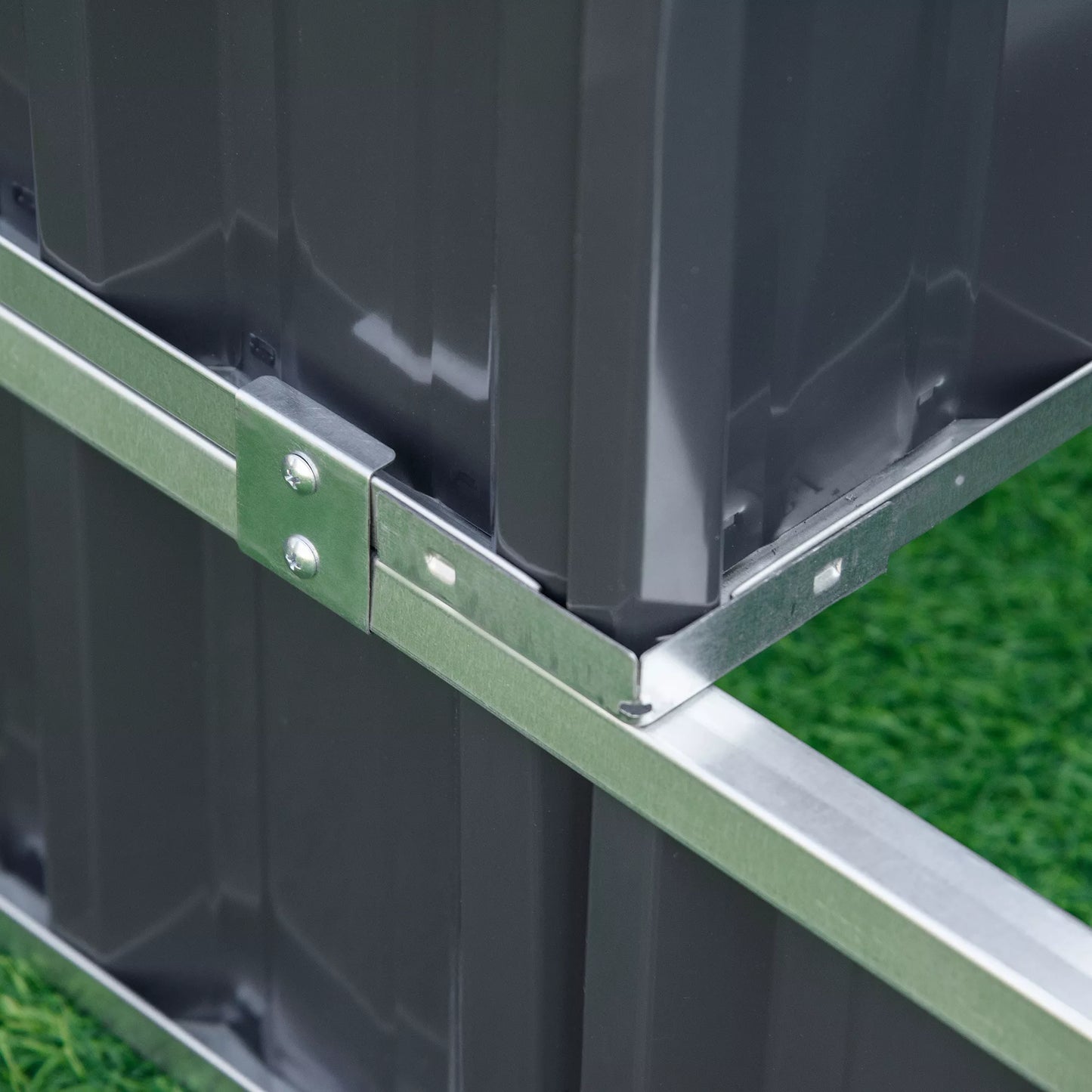 Pakeltas lysvas 3 pakopų iš plieno su T formos etiketėmis, pirštinėmis, gėlių laiptais, žolelių lysve, daržovių lysve balkonui, sodui, tamsiai pilkas, 118 x 118 x 62 cm