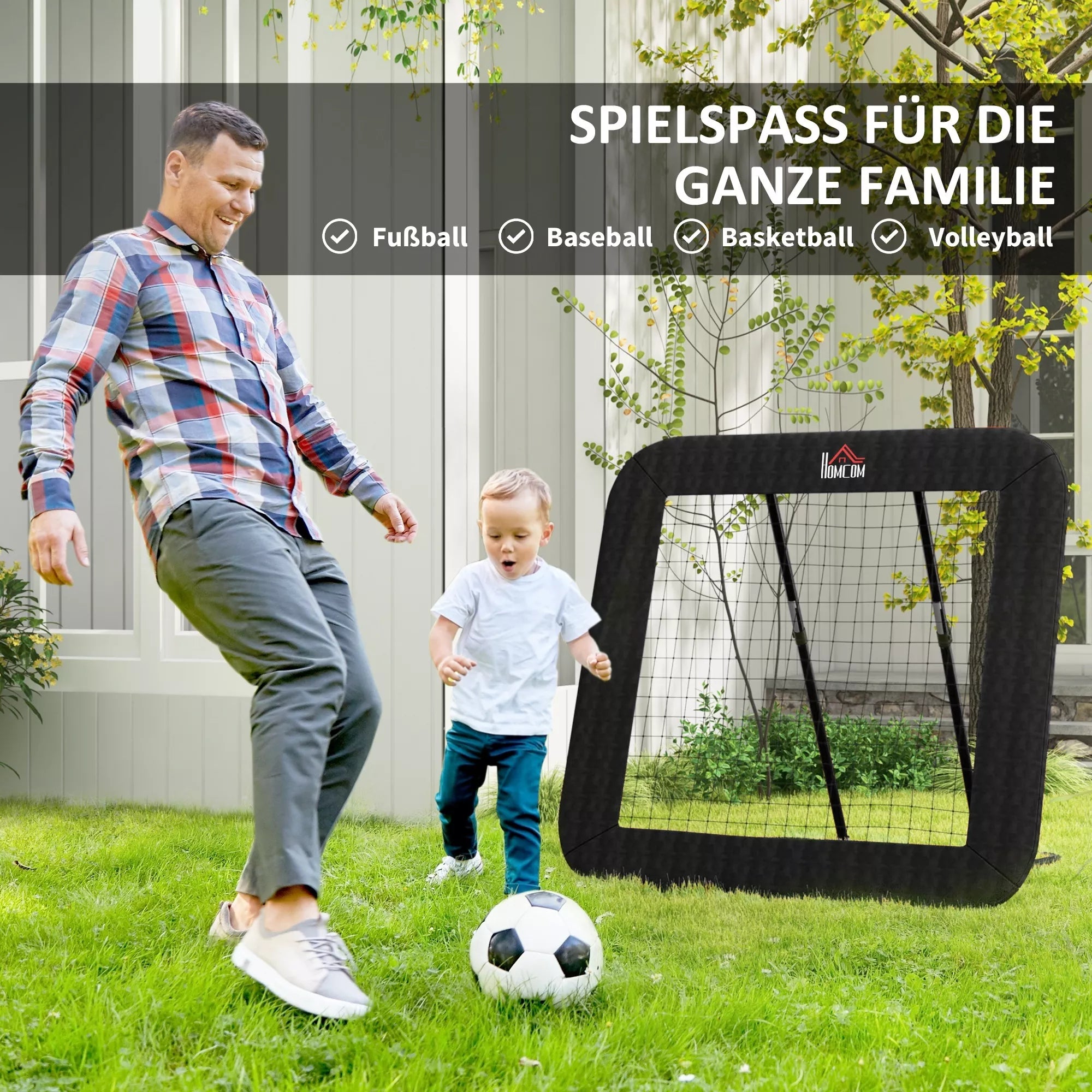 Futbolo atšokimo siena, 128 x 118 cm, su apsauginiu kraštu, kaiščiais, reguliuojama 5 pakopomis, nešiojama atšokimo siena, futbolo vartai paaugliams, atšokimo siena futbolo treniruotėms, juoda