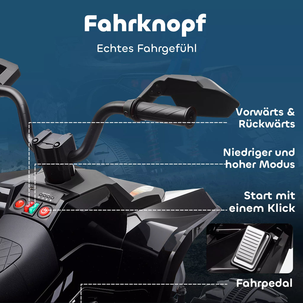 Elektrinis keturratis vaikams, dvivietis, iki 50 kg, 3–8 metai, juodas 24V 6,5 km/h