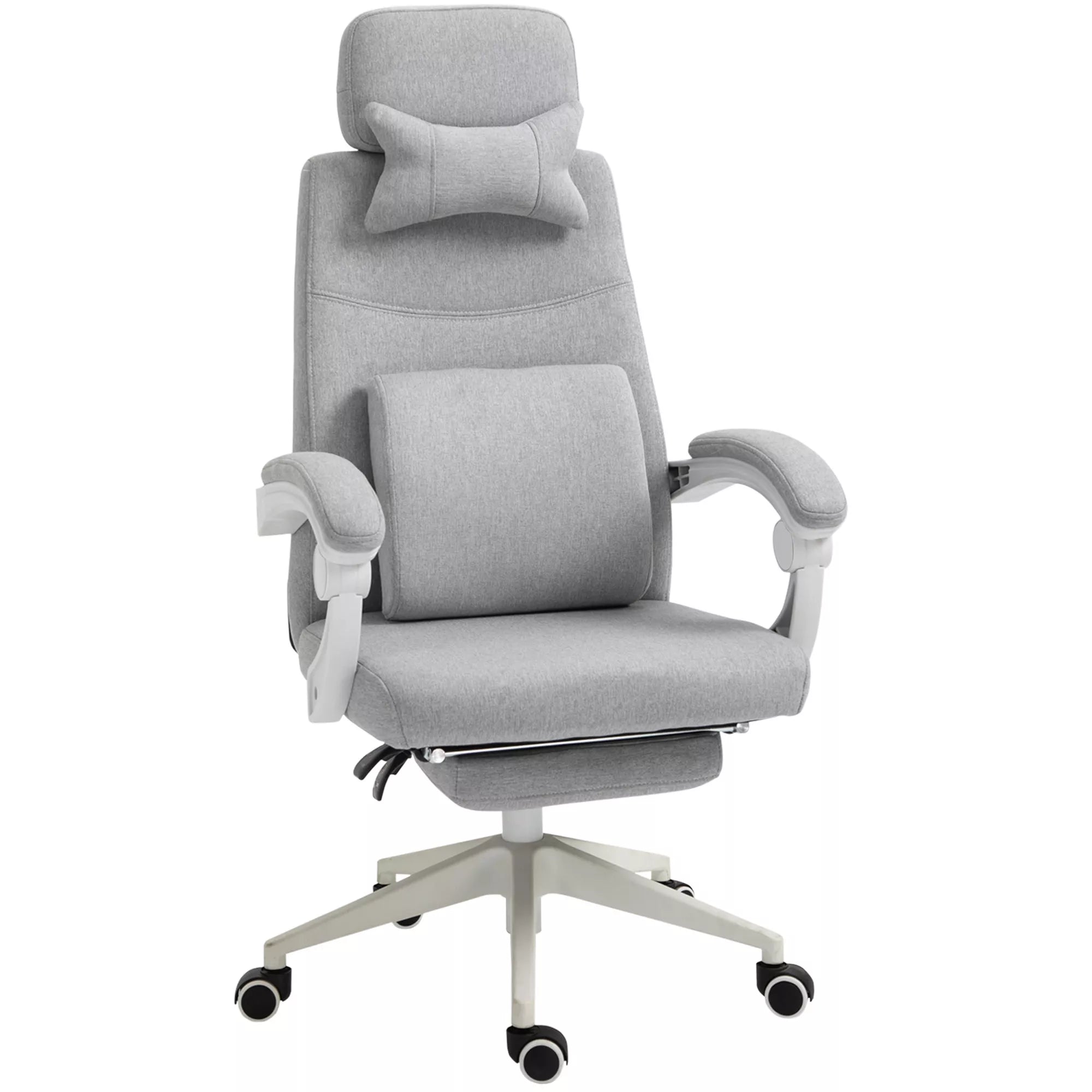 Biuro kėdė ergonomiška su atrama kojoms ir pagalvėmis, pilka