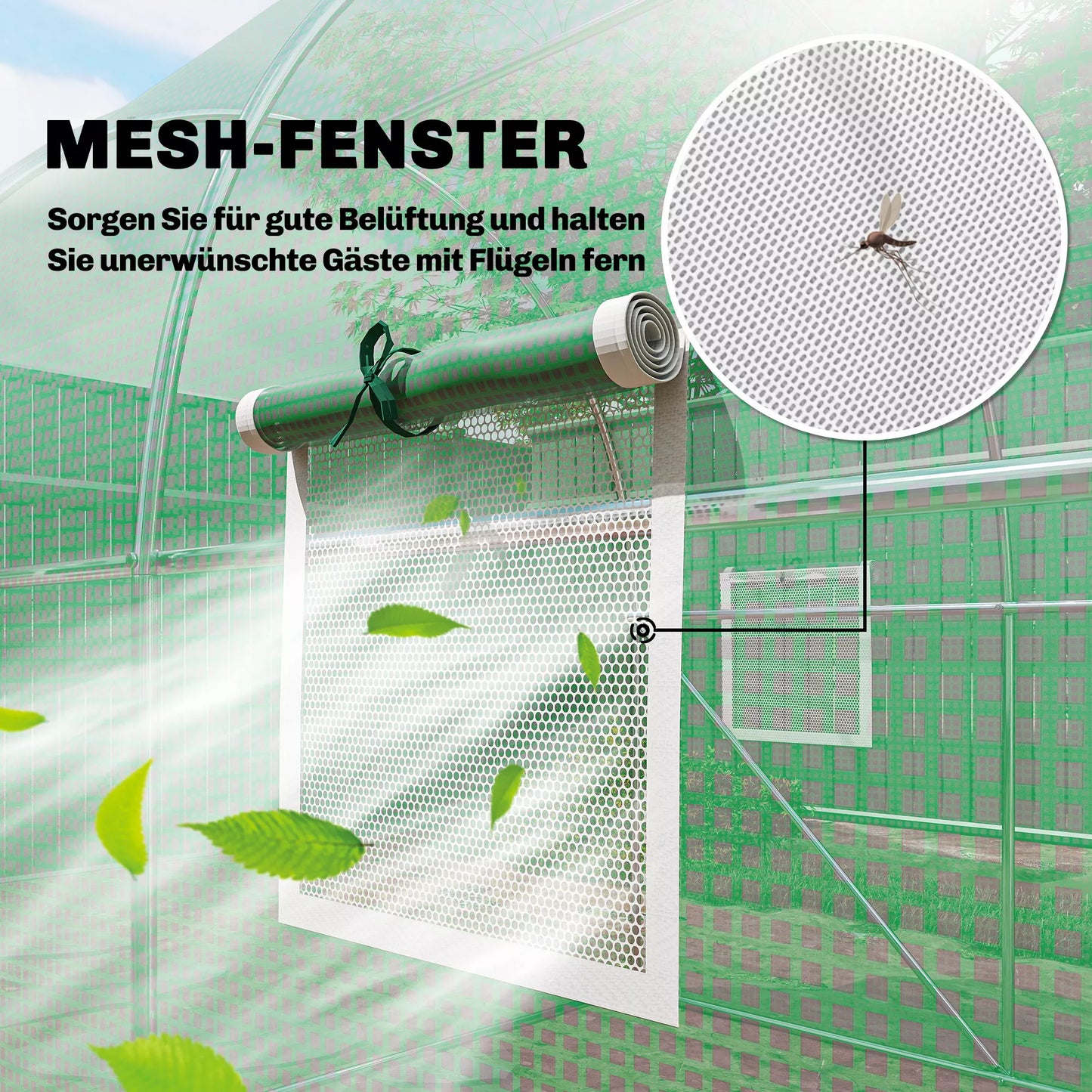 Arkinis šiltnamis su rakinamomis varstomomis durelėmis ir šešiais tinkliniais langais, folinis šiltnamis, pe-ratanas ir plienas, 3 x 2 x 2 m, žalia