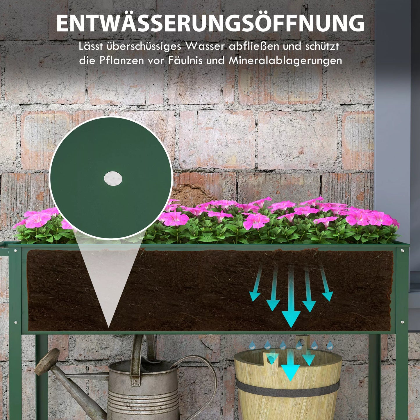 Outsunny Pakeltas vazonas augalams, 1 lentyna, 2 ratukai, 109 cm x 44 cm x 80 cm, Žalias