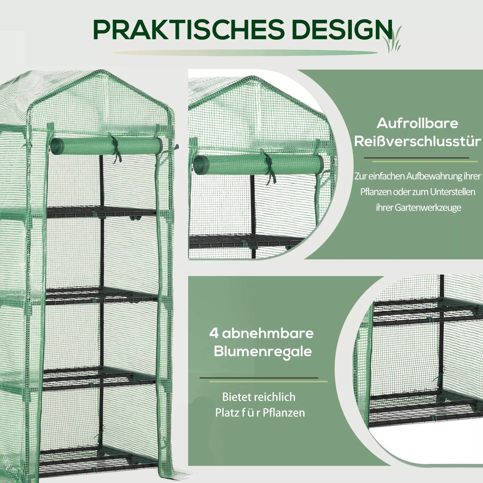 Plėvelinis šiltnamis, šiltnamis, mini šiltnamis, augalų namelis, ankstyvasis lysvynas, 4 lentynos, 70 x 50 x 160 cm, tamsiai žalias