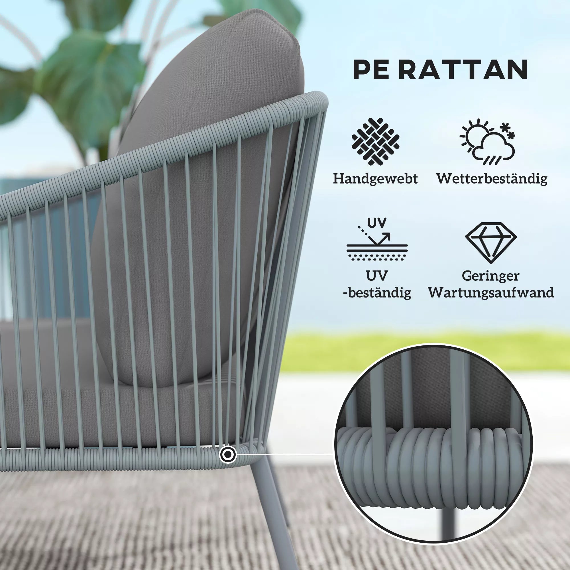 Sodo sofa su pagalvėlėmis 2-vietė rotango sofa Poilsio sofa Lauko balkono sofa 112 x 72 x 76 cm Pilka