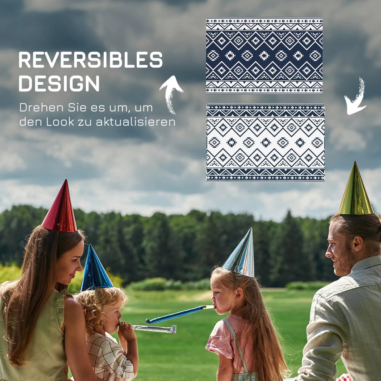 Lauko kilimas Terasos kilimas, Atsparus oro sąlygoms, Modernus dizainas, 182 cm x 274 cm x 0,3 cm, Juoda + Balta