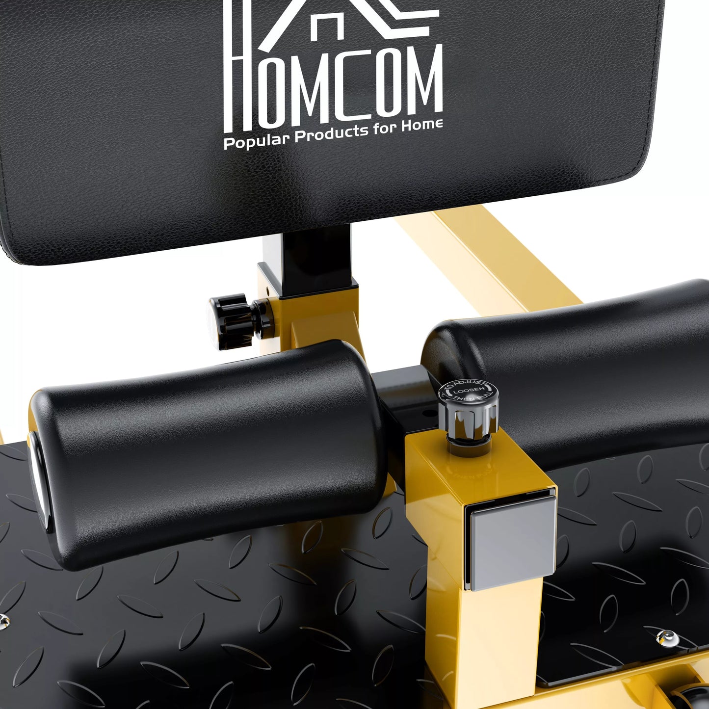 Sissy Squat pritūpimų treniruoklis, kojų, pilvo ir sėdmenų treniruoklis 3in1, reguliuojamas iki 120 kg, plienas, geltonas+juodas, 50 x 97 x (44,5–56,5) cm