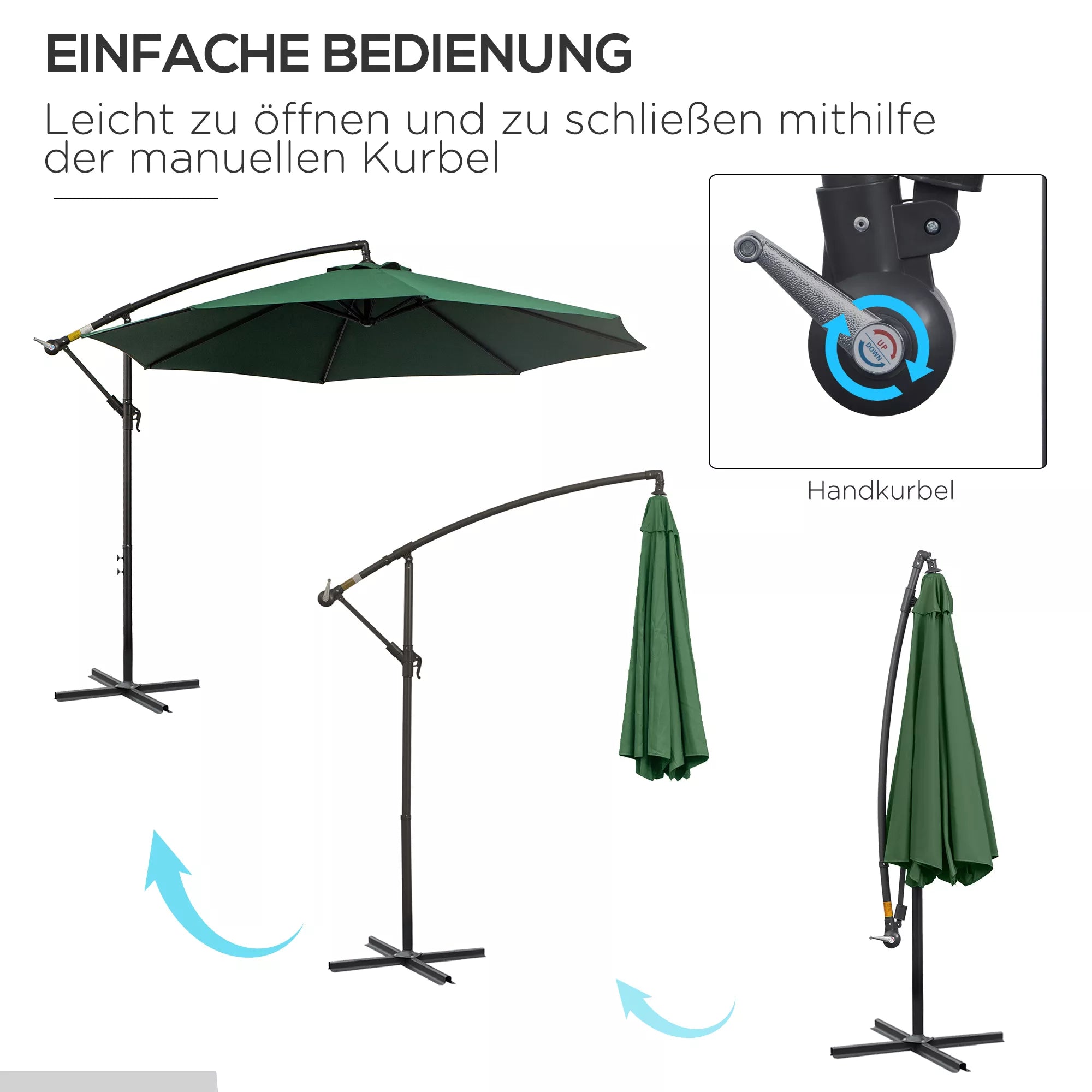 Skėtis su rankine rankena Atsparus oro sąlygoms 3 m x 3 m x 2,5 m XXL Žalias