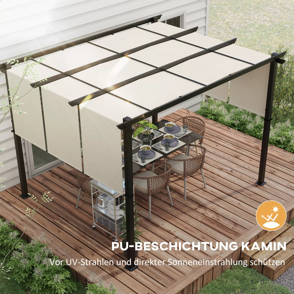 Markizė nuo saulės. Pergola, atspari oro sąlygoms, su tvirtinimo detalėmis, 3 x 3,5 m, smėlio spalvos