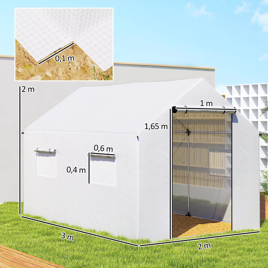 Plėvelinis šiltnamis 3×2×2 m su 4 vėdinimo langais, UV atsparus, baltas