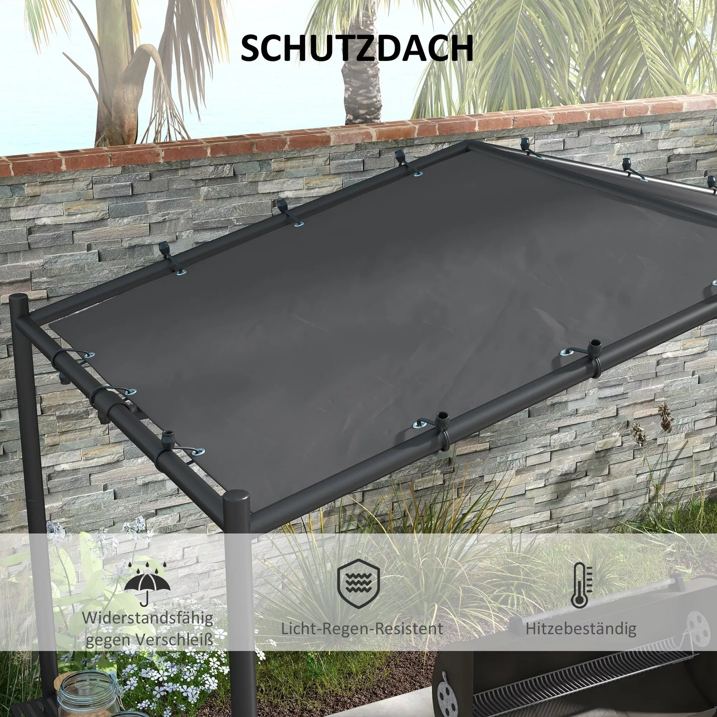 Grilio palapinė, grilio stogas, atsparus oro sąlygoms, su šoninėmis kišenėmis, 277 x 149 x 230 cm, tamsiai pilka