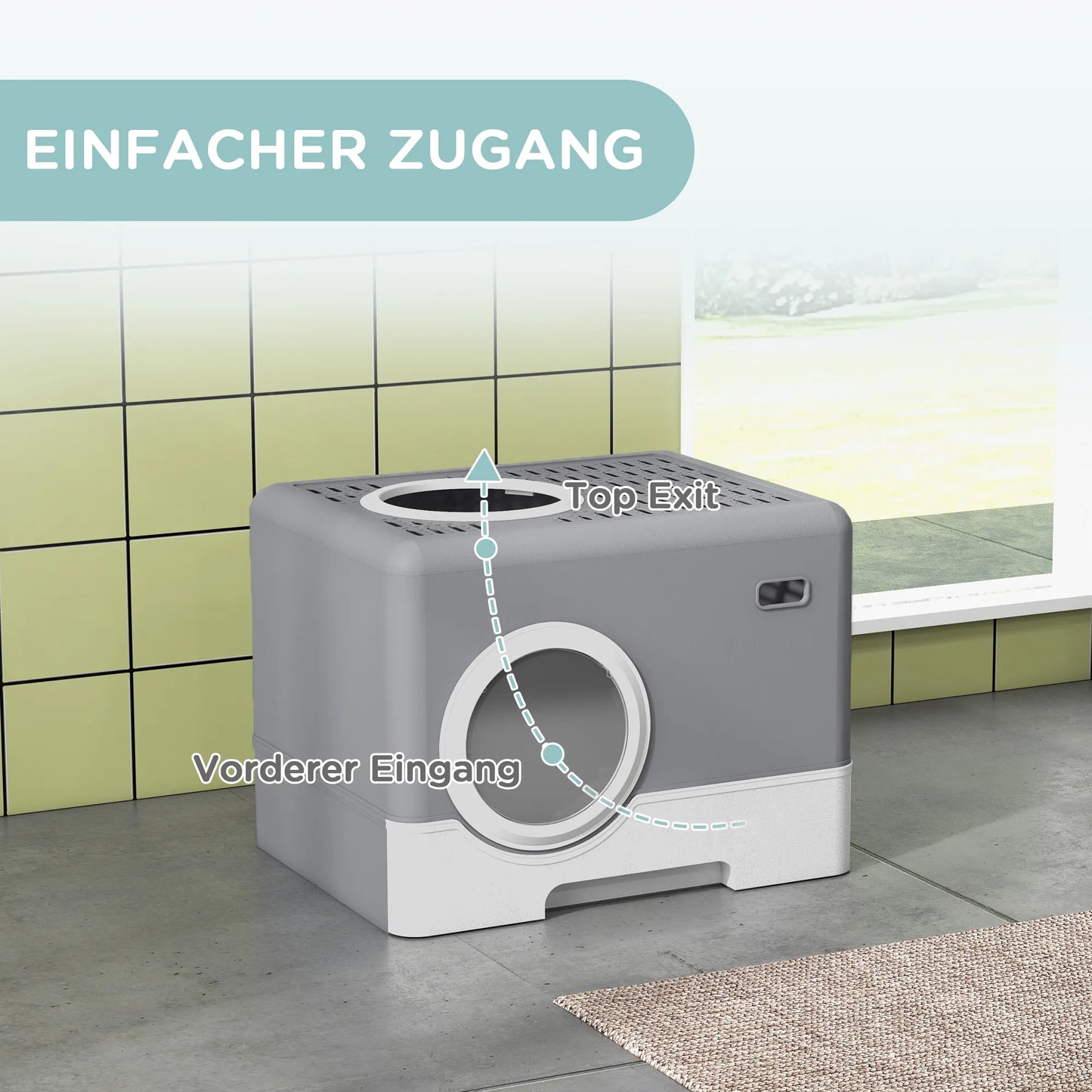 Katilių kraiko dėžutė, 2 išėjimai, išimamas dugno padėklas, 52 x 41 x 38,5 cm, Pilka