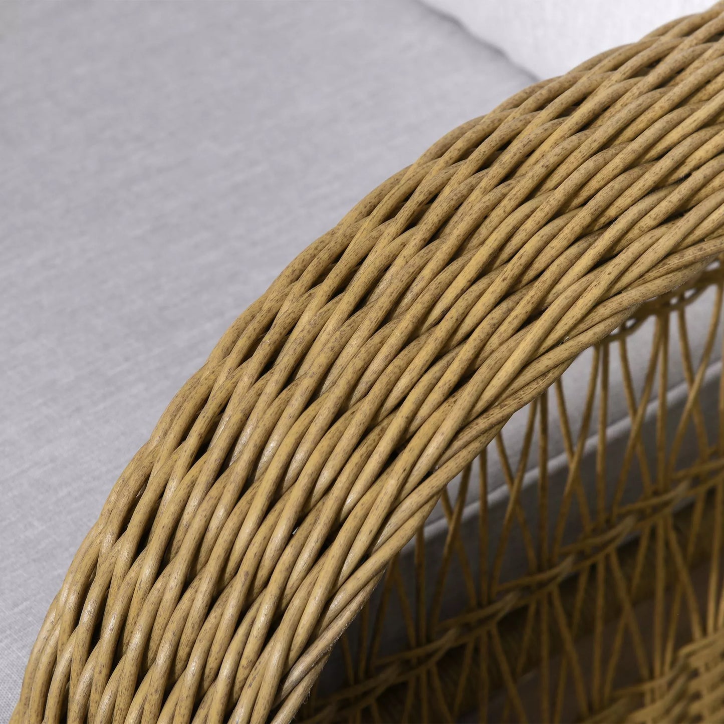 Boho stiliaus supamasis krėslas, PE rotangas, rotango supamasis krėslas, plaunami apmušalai, natūralus + šviesiai pilkas