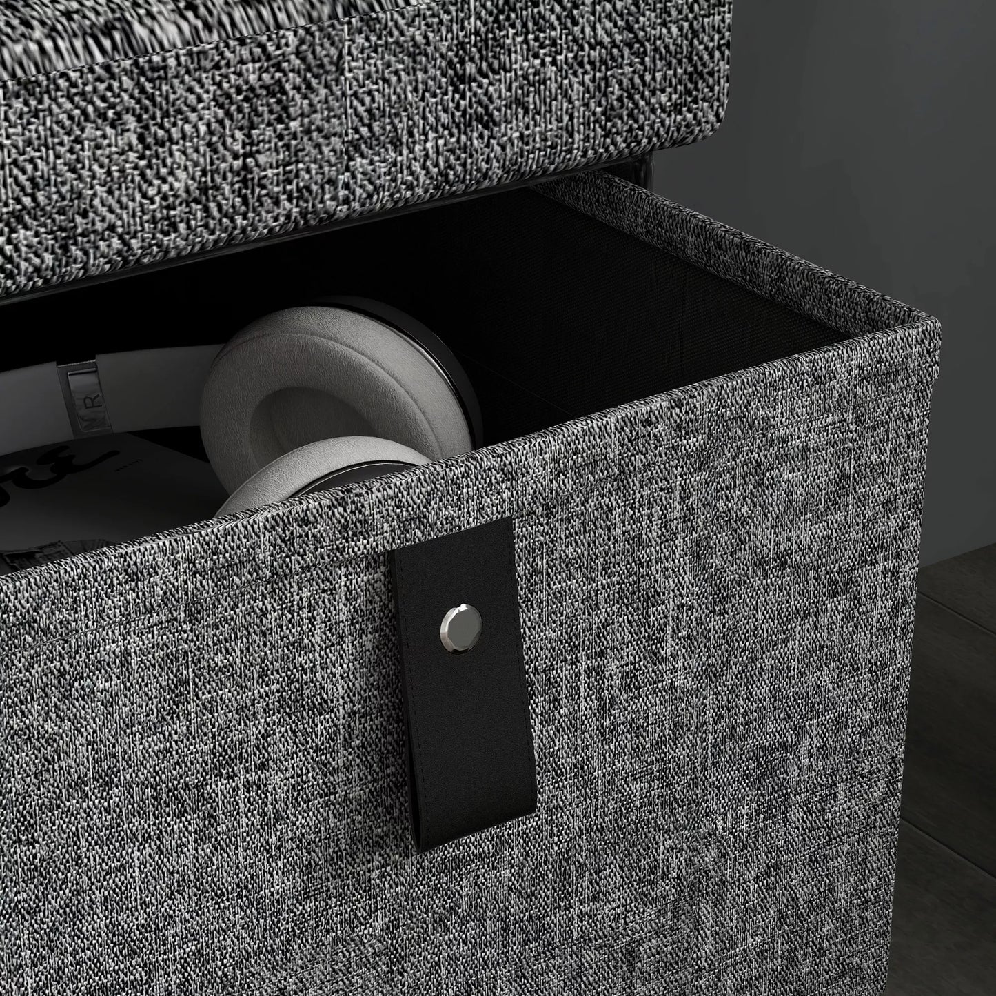 Paminkštinta batų suoliukų spintelė, 6 skyriai avalynei, MDF rėmas, lininės išvaizdos, pilka