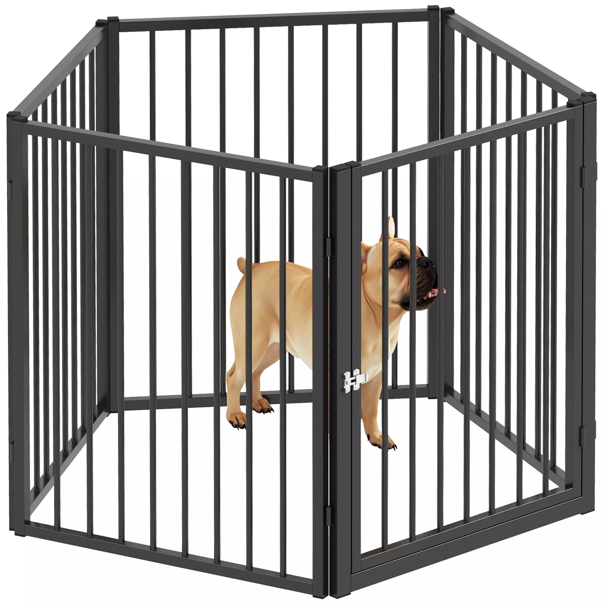 Šunų parkas, gyvūnų parkas, 5 skydeliai, nešiojamas sulankstomas aptvaras, saugus, juodas