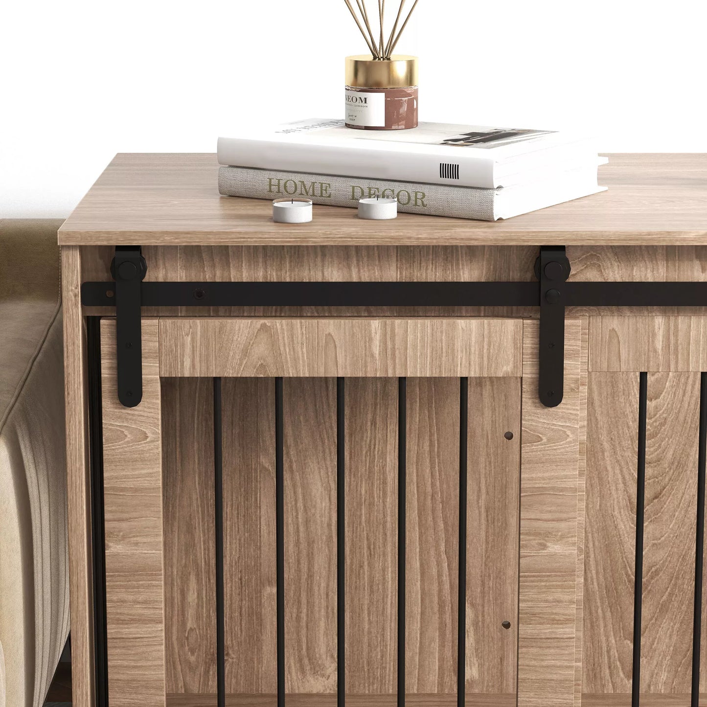 Šunų dėžė, Užrakinamas, Medžio išvaizdos, Rustiškas dizainas, 98 cm x 58 cm x 61 cm, Riešutas + Juoda