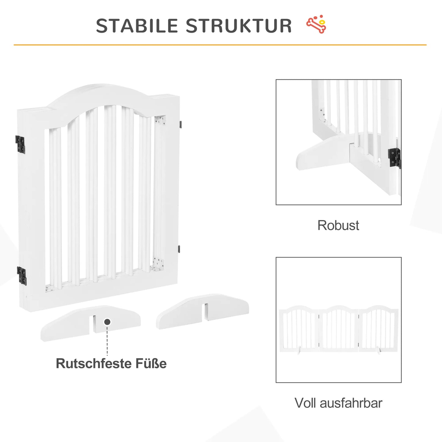 Sulankstoma 3 dalių tvorelė šuniui, 154,5 x 61 cm. Šunų varteliai su durelėmis, apsauginiai durelių varteliai su 2 atraminėmis kojelėmis, laisvai pastatomi laiptų turėklų varteliai virtuvei, koridoriui, balti
