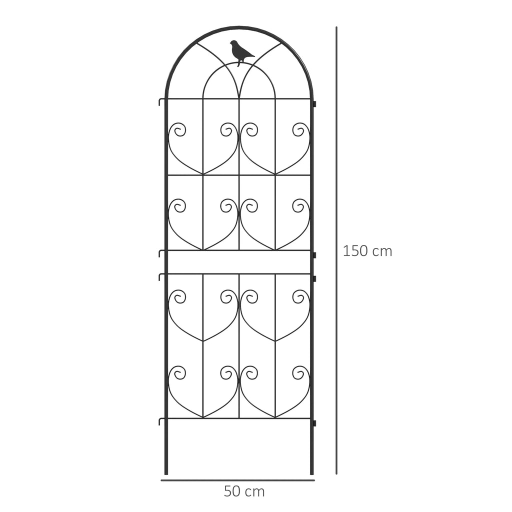 Kopėčios vijoklinėms augalams su paukščiais, 2 vnt. sodo grotelės daržovėms, vynuogėms, gėlėms, metalinės, 50 x 150 cm, juodos spalvos
