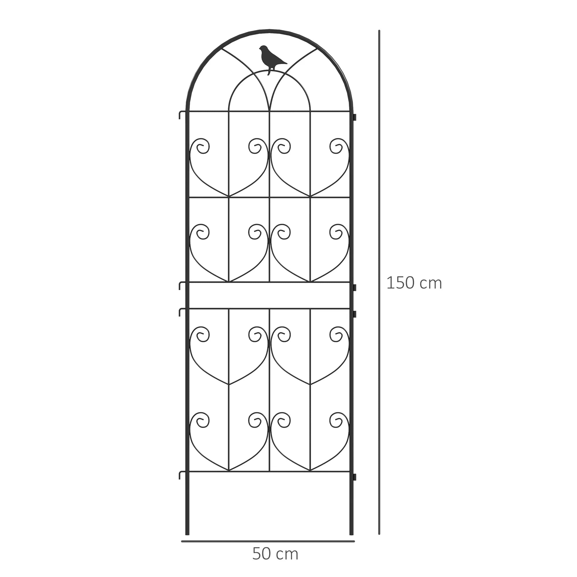 Kopėčios vijoklinėms augalams su paukščiais, 2 vnt. sodo grotelės daržovėms, vynuogėms, gėlėms, metalinės, 50 x 150 cm, juodos spalvos