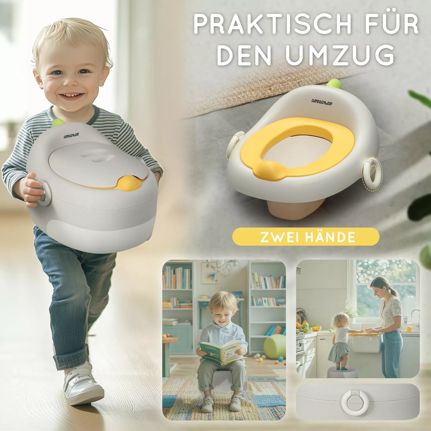 3-in-1 vaikiškas puodelis, nuimama sėdynė, dirbtinės odos paminkštinimas, iki 50 kg, nuo 6 mėn. iki 6 metų, pilkas