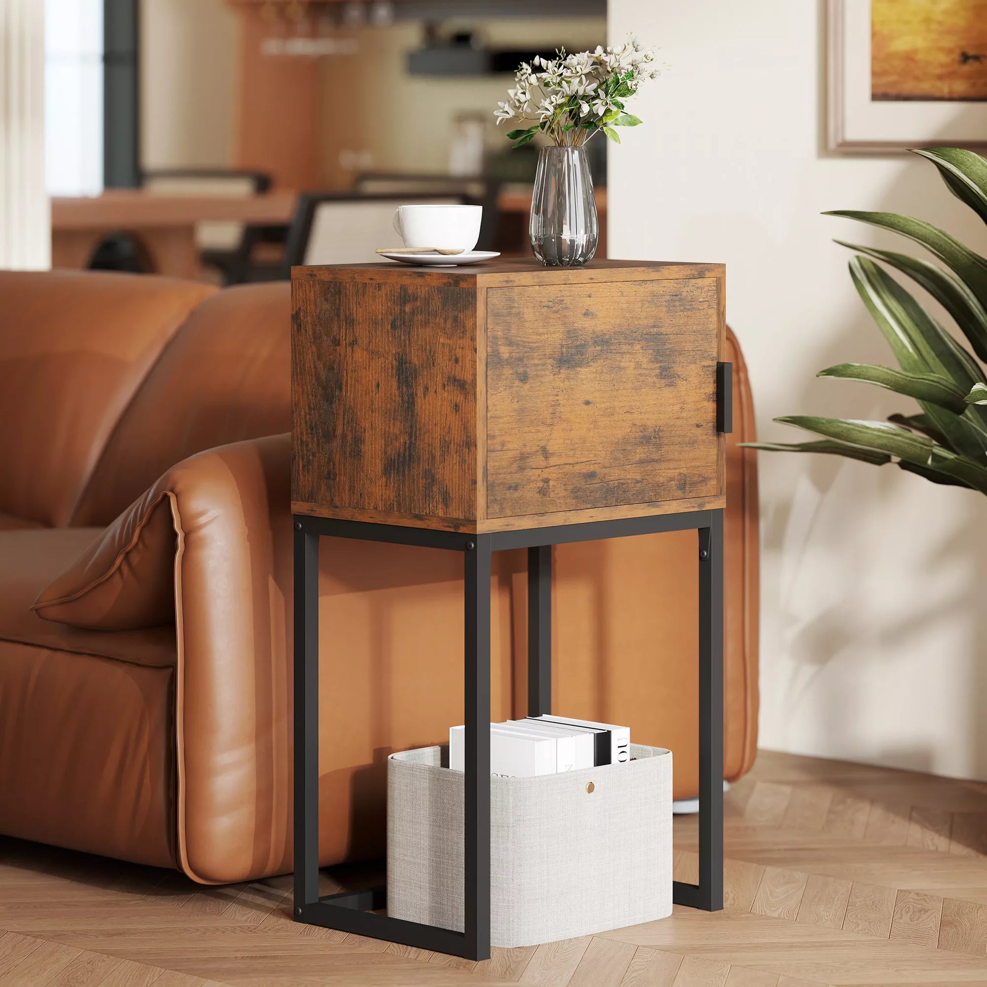 Konsolė, siaura, spintelė, pramoninis dizainas, svetainė, prieškambaris, 40x30x76 cm, rusvi rudi