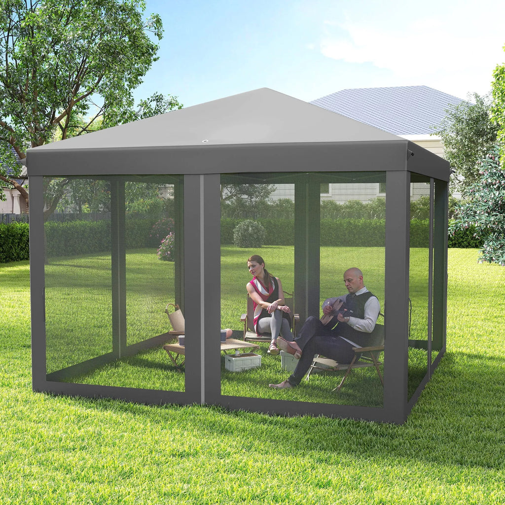 Sulankstomas paviljonas, sulankstoma palapinė su šoninėmis sienomis, įskaitant nešimo krepšį, sodo paviljonas, metalas, oksfordo audinys, 3 x 3 m, šviesiai pilkos spalvos