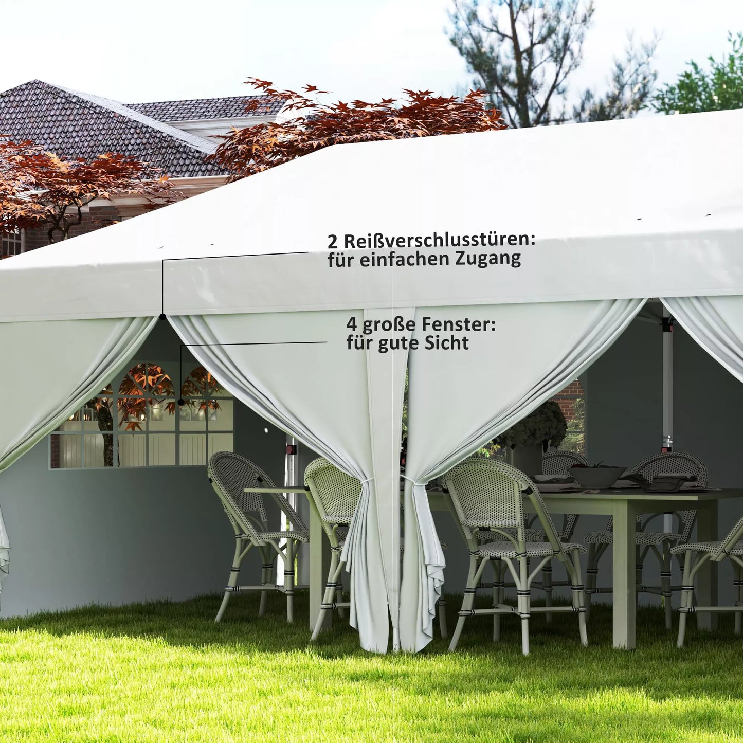 Surenkama pavėsinė-paviljonas, stabilus 6 dalių palapinės komplektas su langais ir užtrauktukais, plienas ir poliesteris, 6x3 m, balta