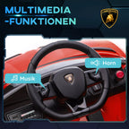Elektromobilio vairas su informacine grafika apie multimediją