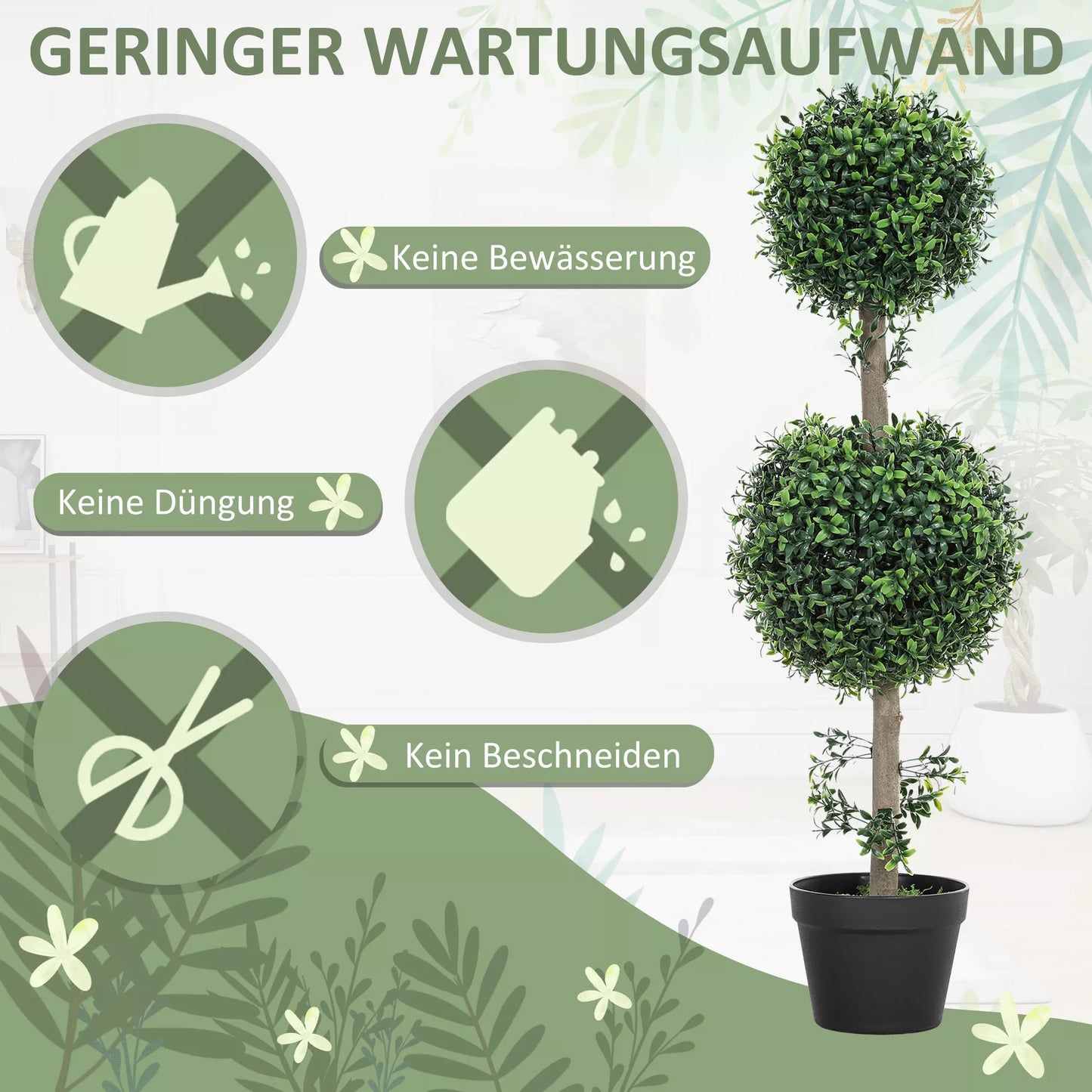 2 vnt. dirbtinių buksmedžio augalų rinkinys, atsparūs UV spinduliams, su vazonu, žali