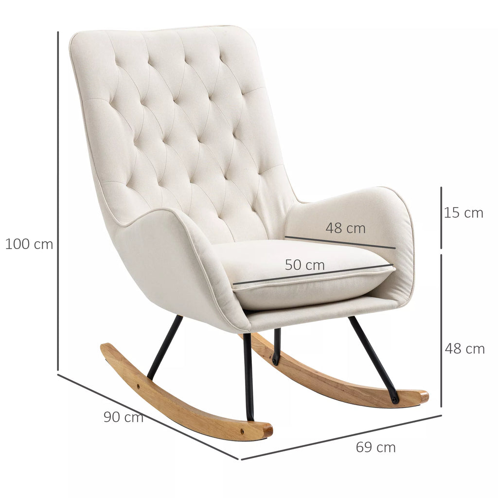 Skandinaviško stiliaus supamasis krėslas Poilsio krėslas, sagų siuvimas, 69 cm x 90 cm x 100 cm, kreminė + natūrali + juoda