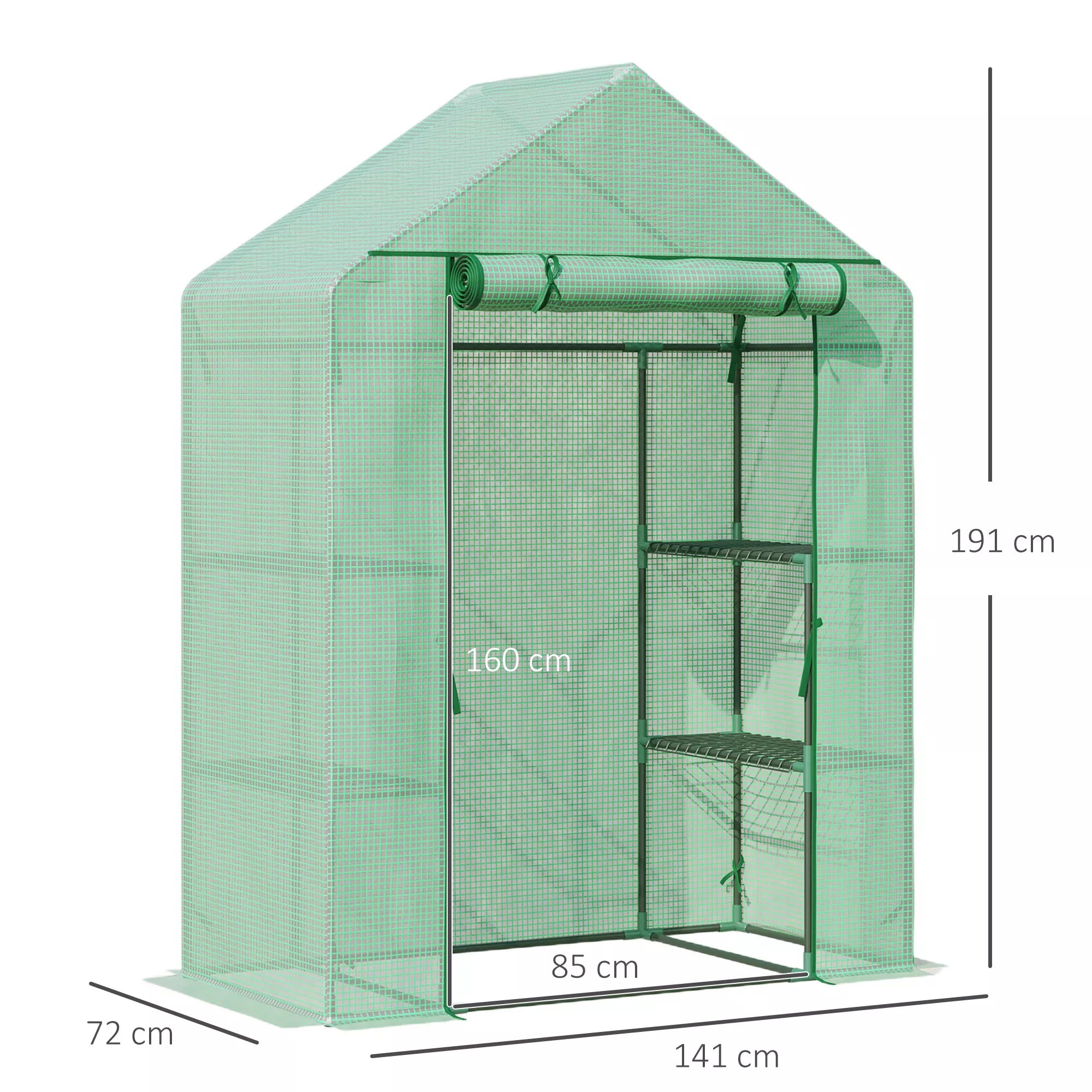 Plėvelinis šiltnamis su 6 lentynų lygiais, 141 x 72 x 191 cm, žalias