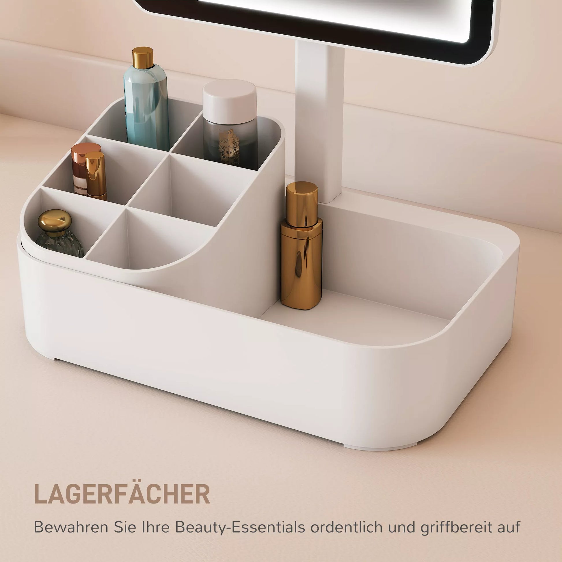 Apšvietimas su apšvietimu, įkraunamas, 180° pasukamas LED kosmetikos veidrodis su 2 apšvietimo režimais, baltas