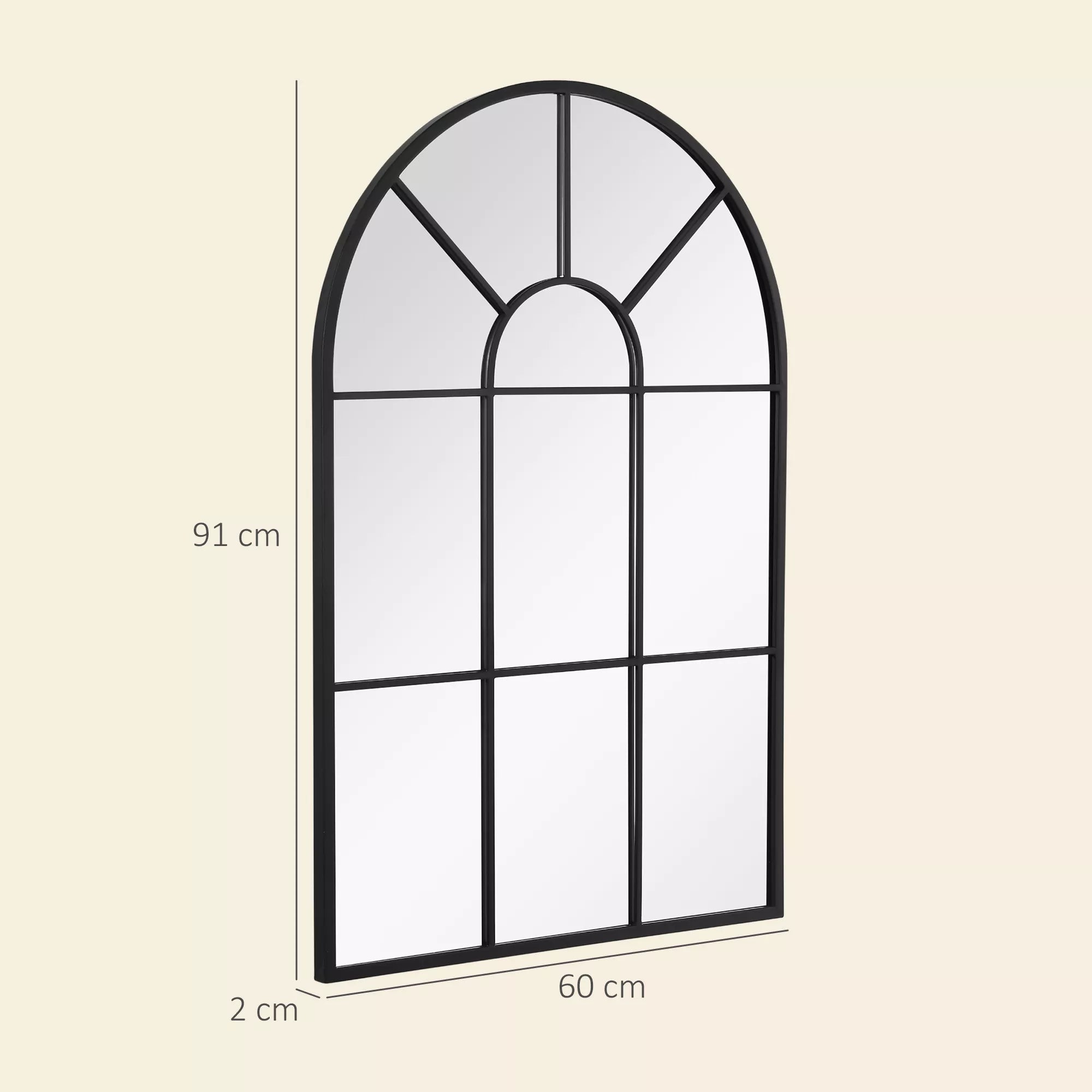 Langų veidrodis su metaliniu rėmu, 91 cm x 2 cm x 60 cm Juodas