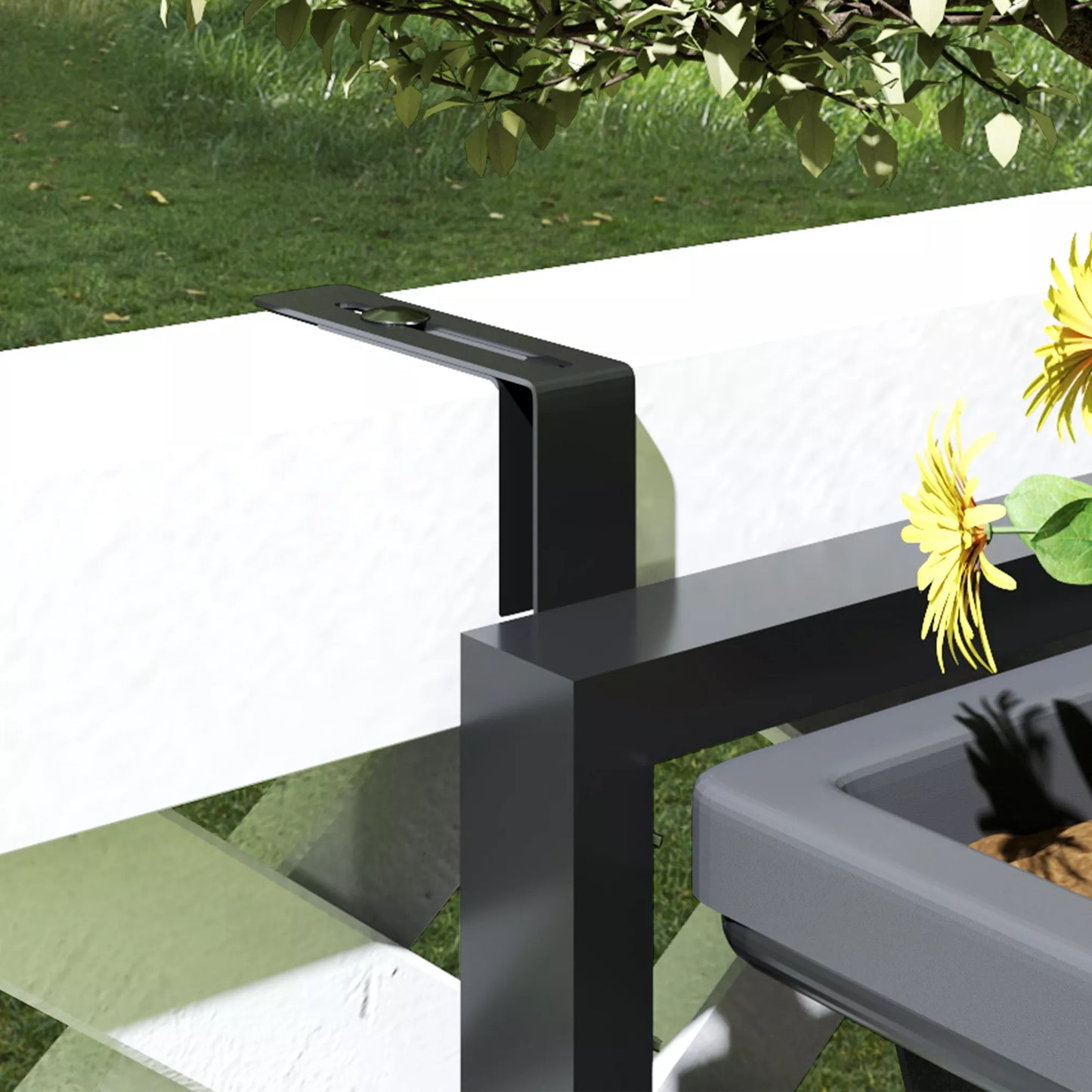 Vazonų rinkinys su skylutėmis, 56x42 cm, kampuotas vazonas, tamsiai pilkas plastikas