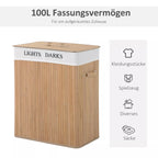 Schema su 100 l krepšio talpa ir daiktų tipais