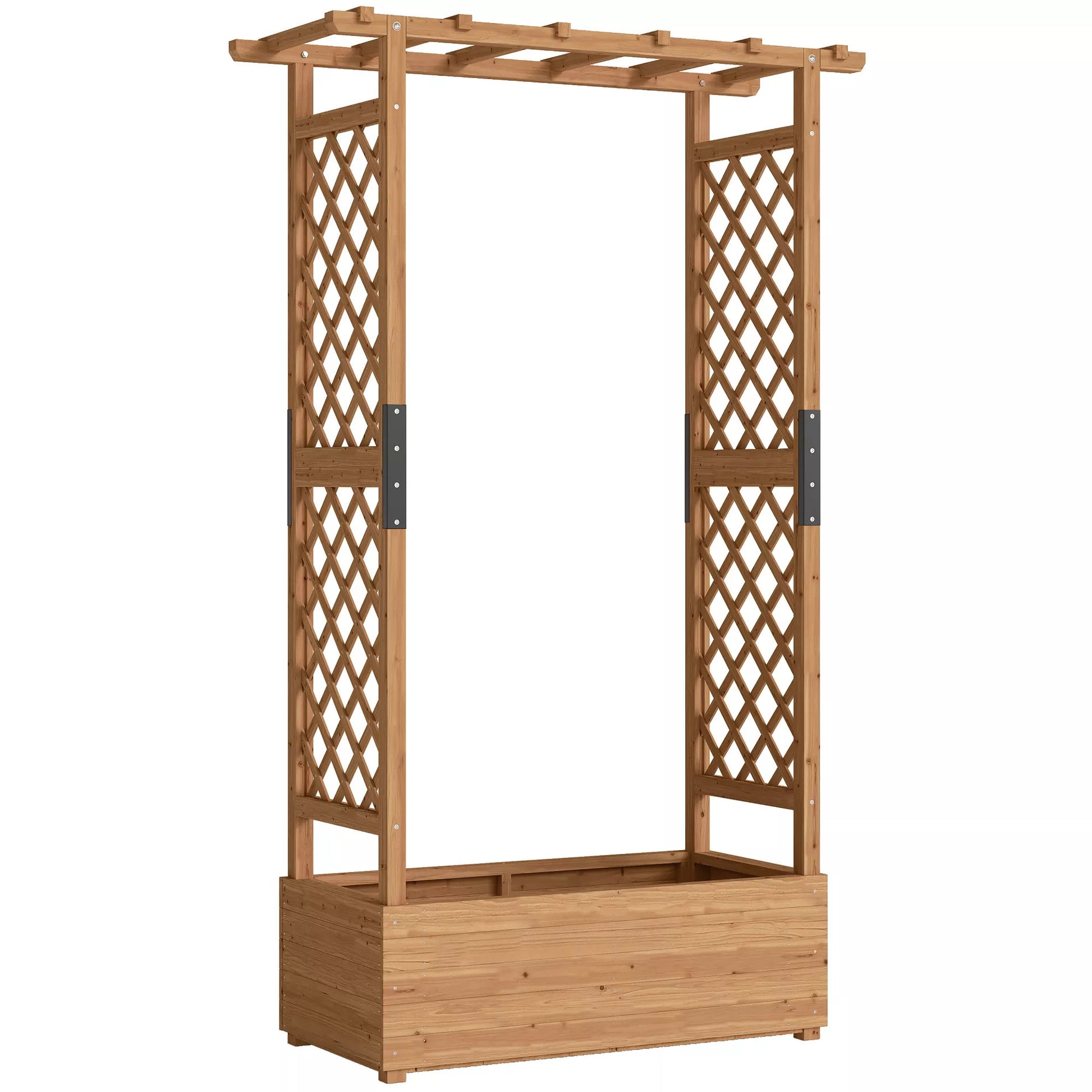 Pakelta lysvė su arka, grotelėmis ir stogeliu, vijokliniams augalams, medis, 110 x 44 x 181 cm, oranžinė