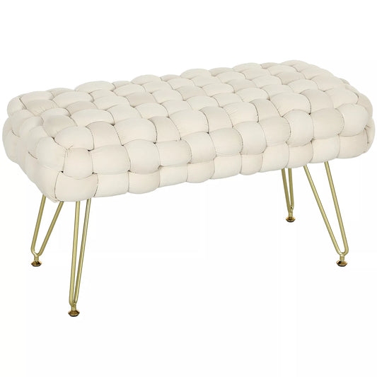 Modernus pufas su metalinėmis kojomis, paminkštinta sėdyne, svetainei, miegamajam, koridoriui, kreminės baltos spalvos