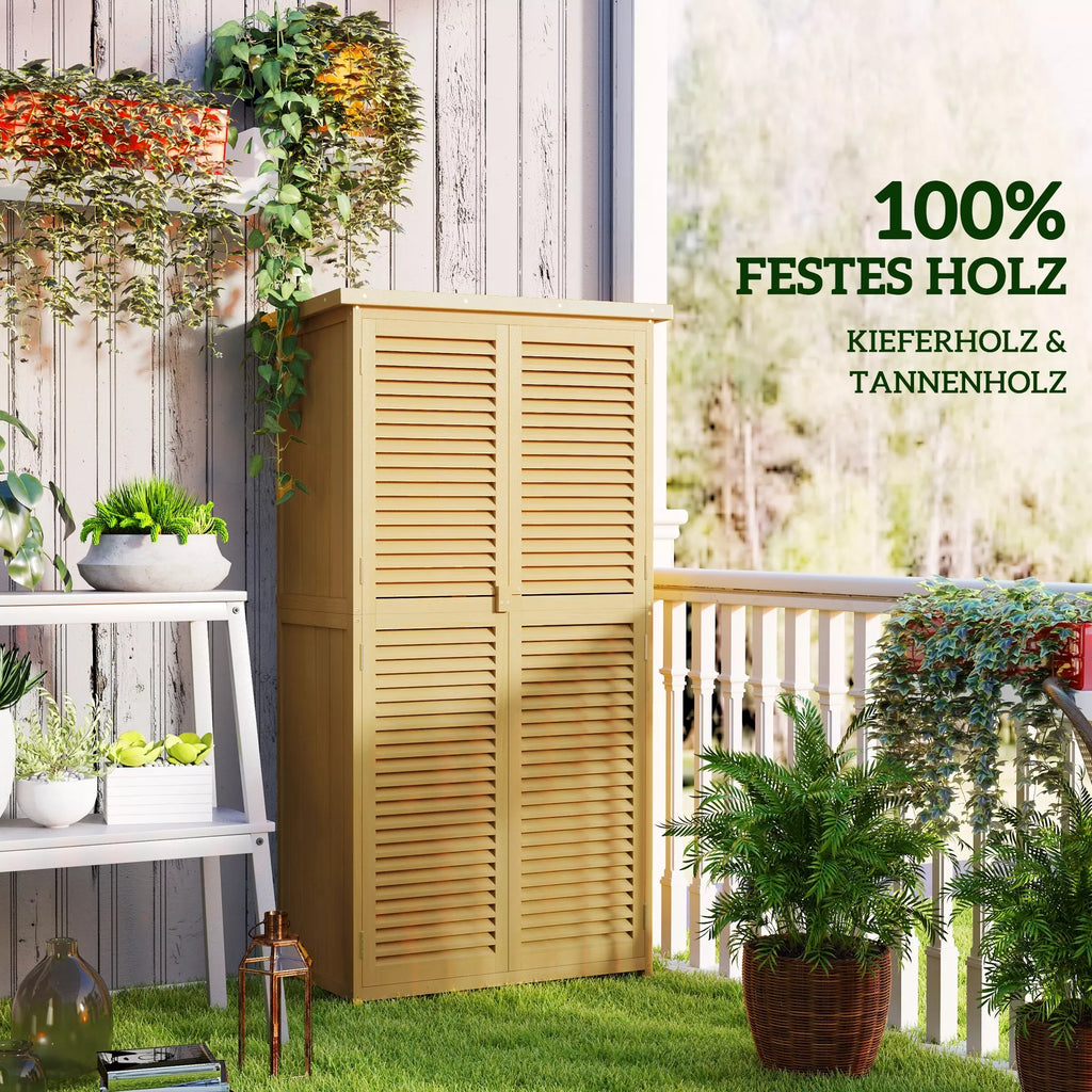 Sodo komoda, atspari atmosferos poveikiui, 2 durys su spyna, pušies mediena, 87L x 46,5B x 160H cm, šviesiai geltona