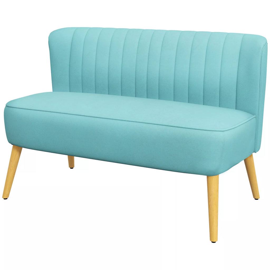 Retro dizaino dviejų vietų sofa su medinėmis kojelėmis, 117 cm x 56,5 cm x 77 cm, žalia