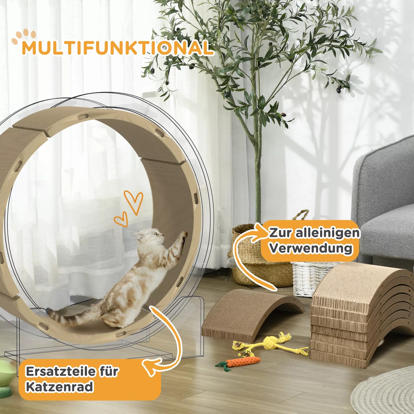 Braižymo lentų rinkinys katės ratui, atlaiko iki 5kg, 55x25,5x3cm, rudas