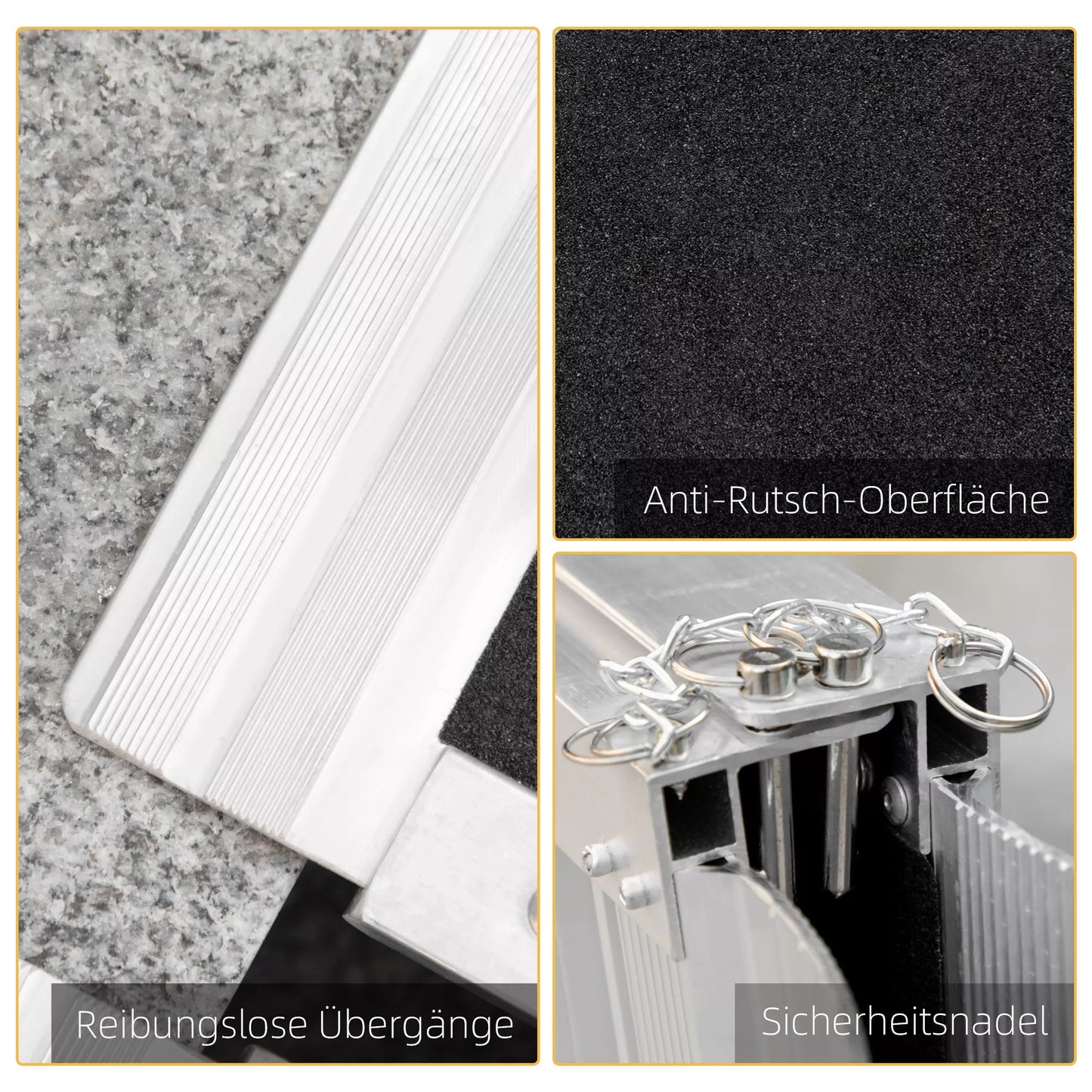 Vežimėlio rampa, įvažiavimo rampa, skirta vežimėliams ir ratoriams, sulankstoma, aliumininė, 270 kg keliamosios galios, juoda, 91 x 72 x 5 cm