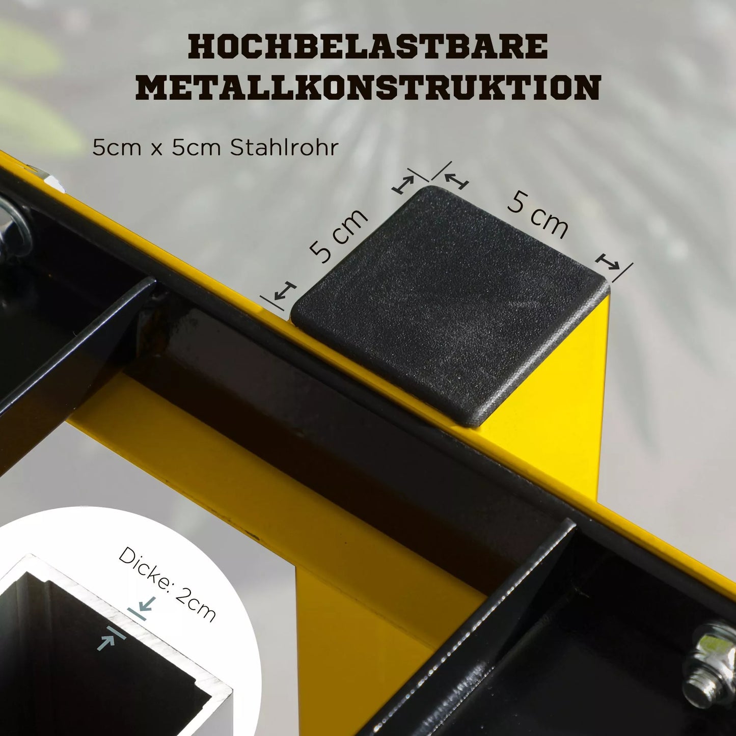 Stovas hanteliams iki 270 kg, su 2 lentynomis, plieniniu rėmu, geltonas, 92,5 x 50,5 x 80,5 cm