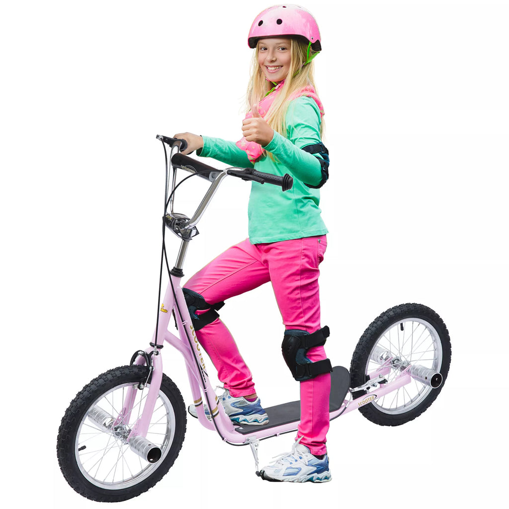 Vaikų paspirtukas su pneumatinėmis padangomis Kickscooter Scooter Tretroller Cityroller vaikams Kickboard 16 colių nuo 5 metų Aukščio reguliavimas Rožinis 143 x 58 x 92-100 cm