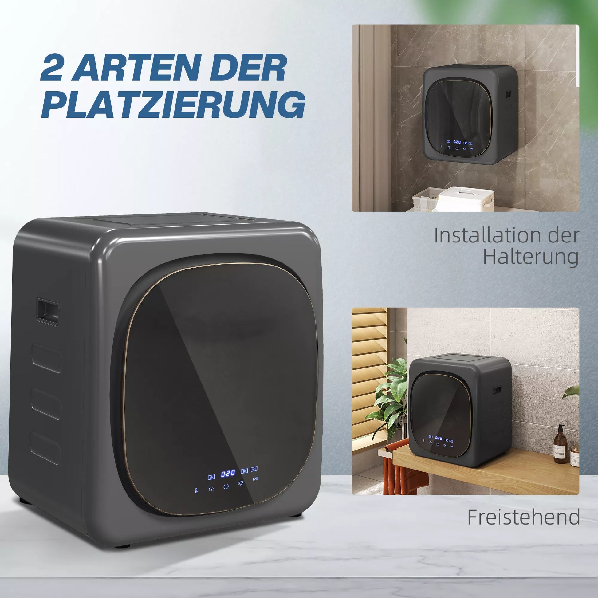 Drabužių džiovintuvas su UV dezinfekcija, kompaktiškas dizainas, 4 kg talpa, nerūdijančio plieno, pilkos spalvos