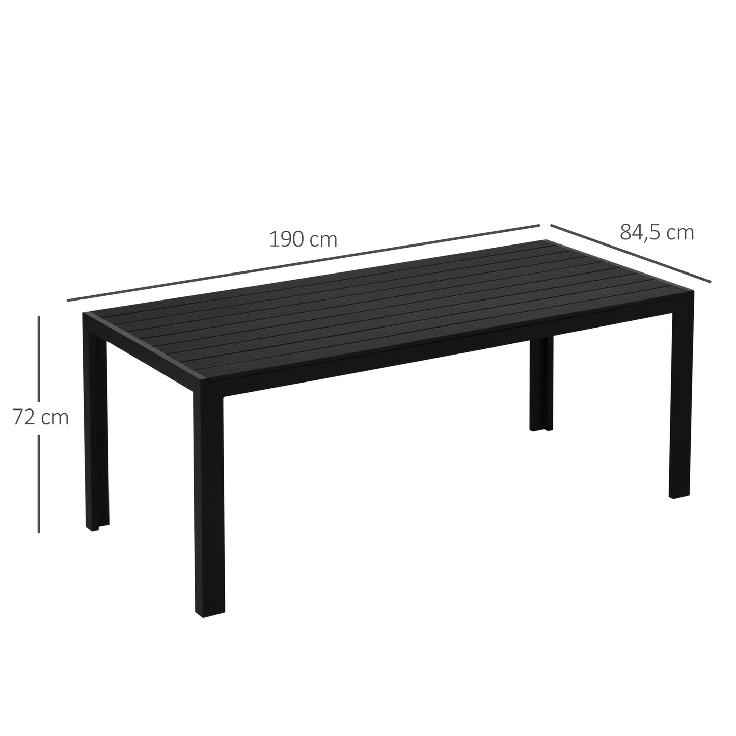 Sodo stalas plastikinis 190 x 84,5 x 72 cm Atsparus oro sąlygoms, medžio išvaizda, medžio struktūra, neslystantis serviravimo stalas, kempingo stalas, balkono stalas, terasos stalas, lauko valgomojo stalas sodui, balkonui, juodas