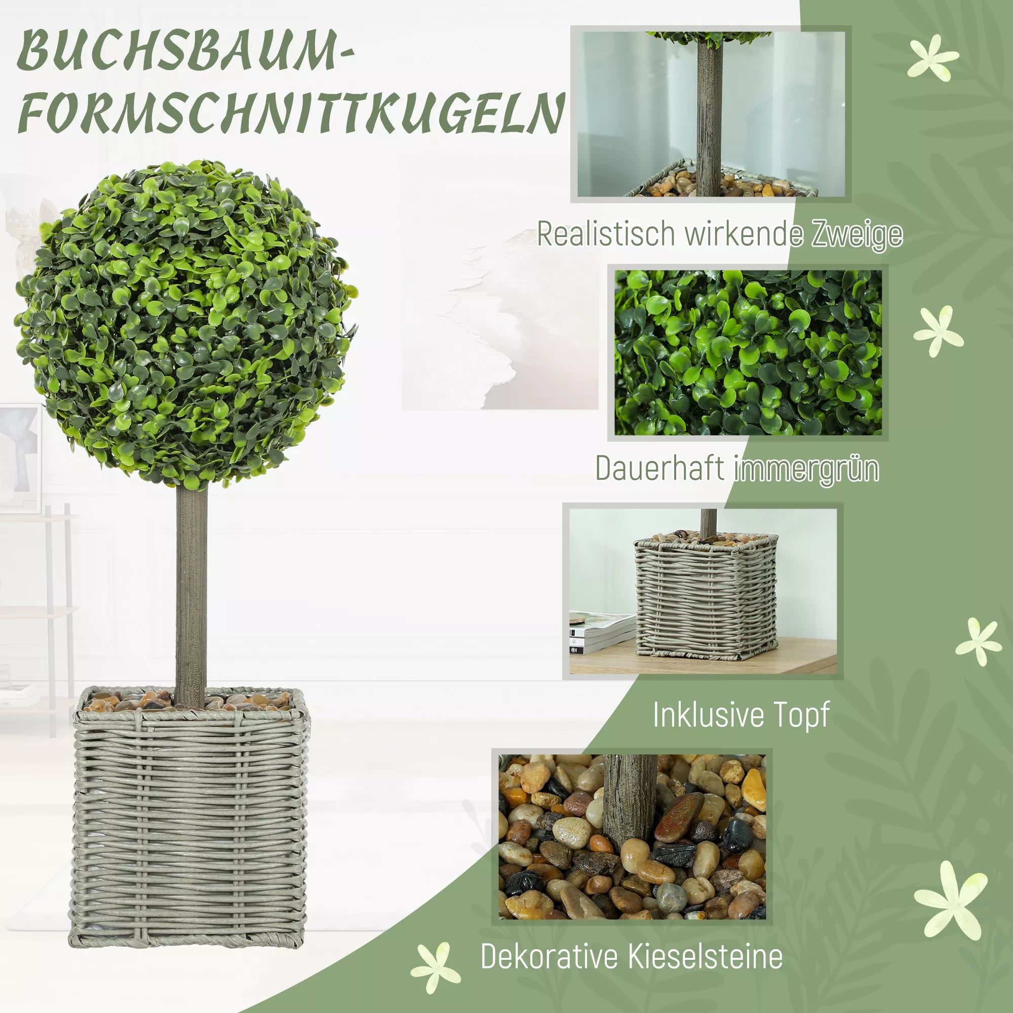 Dirbtiniai buksmedžiai, 2 vnt., 50 cm, žali