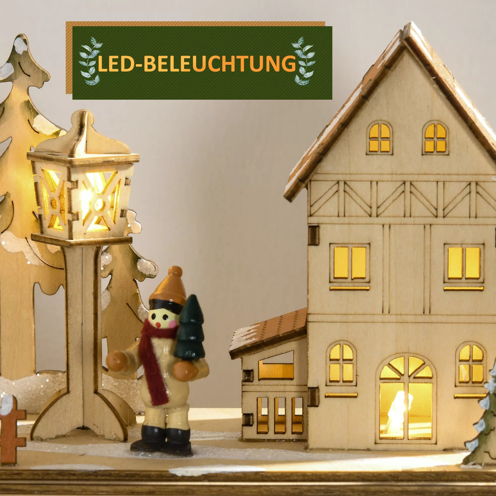 Advento kalendorius pildymui, 24 stalčiukai, Kalėdinis kalendorius su LED lemputėmis, natūralaus medžio, 36 x 9 x 52 cm