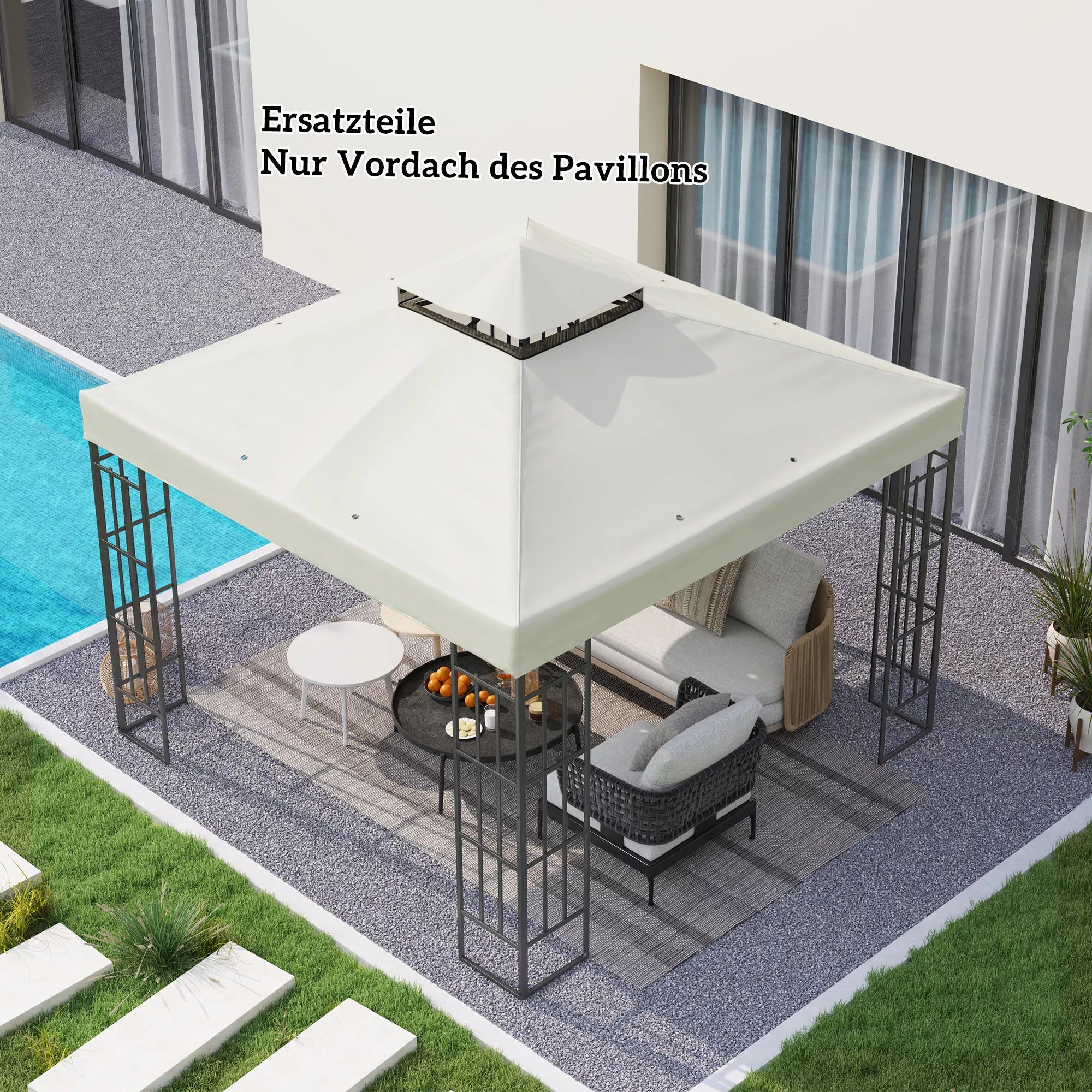 3 x 3 m atsarginis stogas paviljonui, atsarginis paviljono tentas su vandens nutekėjimo angomis, UPF30+, apsauga nuo saulės, šviesiai pilkos spalvos