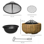 Lauko židinio schema su matmenimis 61,5, 39 ir 42 cm bei priedais